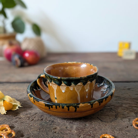 French Earthenware Hot Chocolate Mug and Bowl