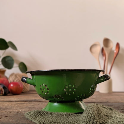 Vintage Green Enamel Strainer/Colander