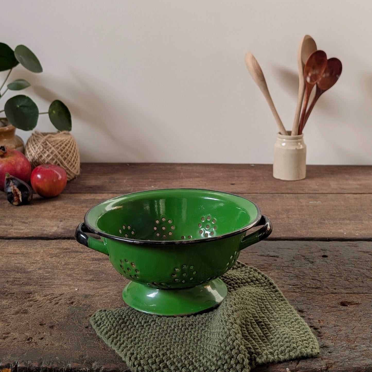 Vintage Green Enamel Strainer/Colander
