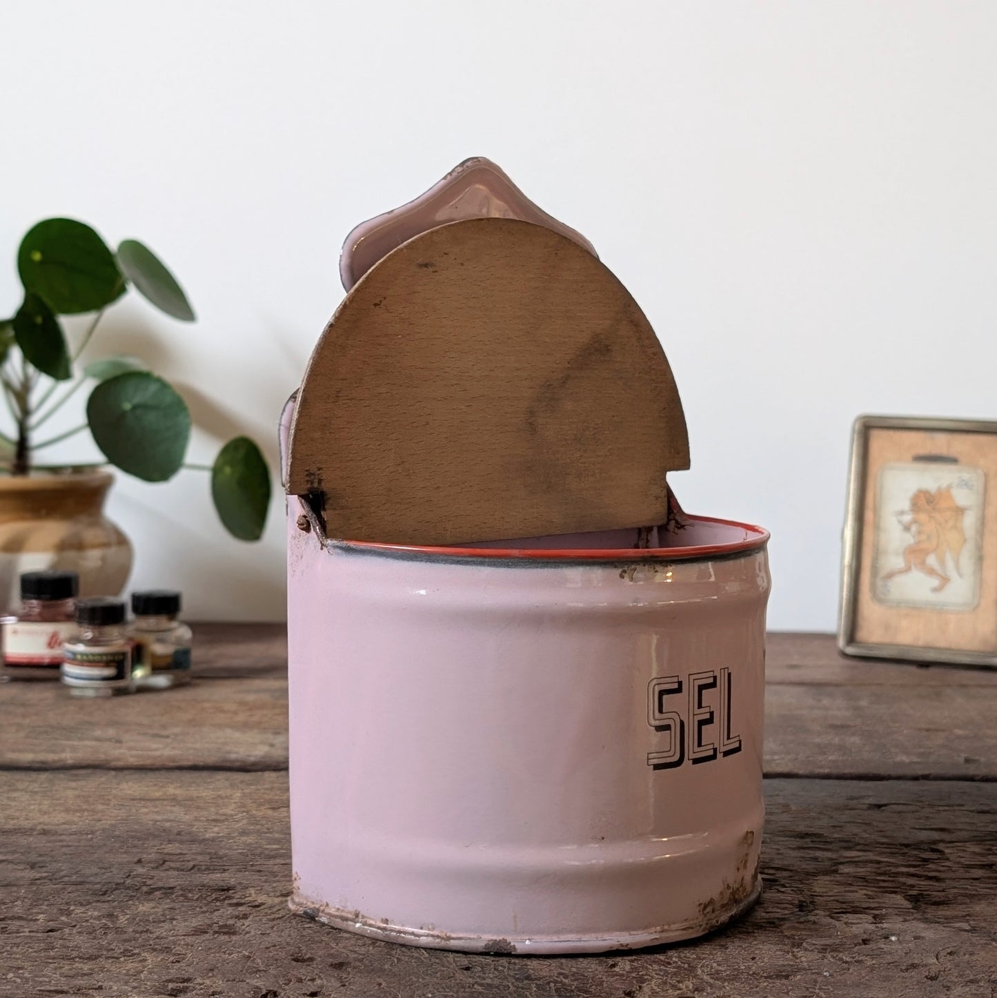 Pink French Enamel Salt Box