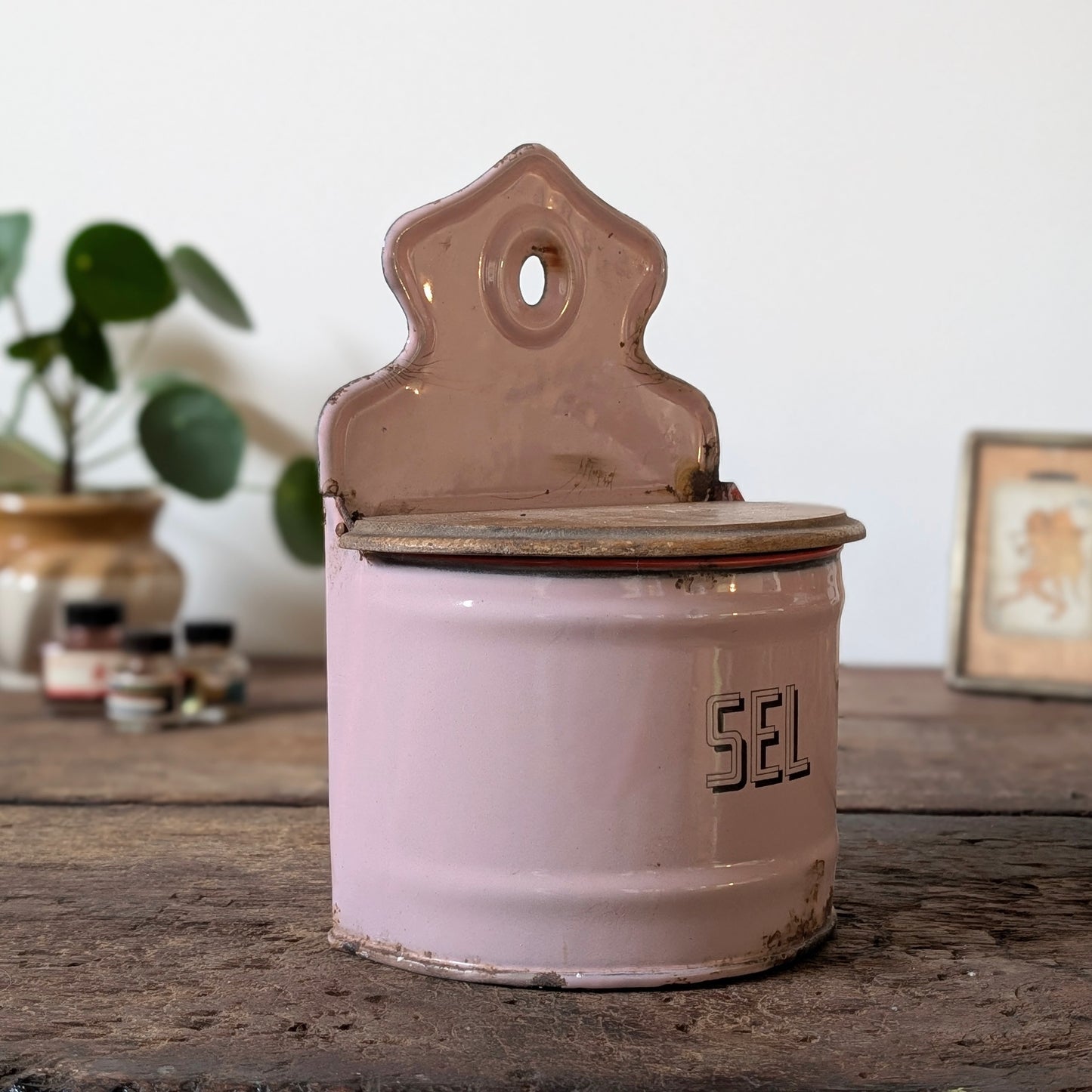Pink French Enamel Salt Box