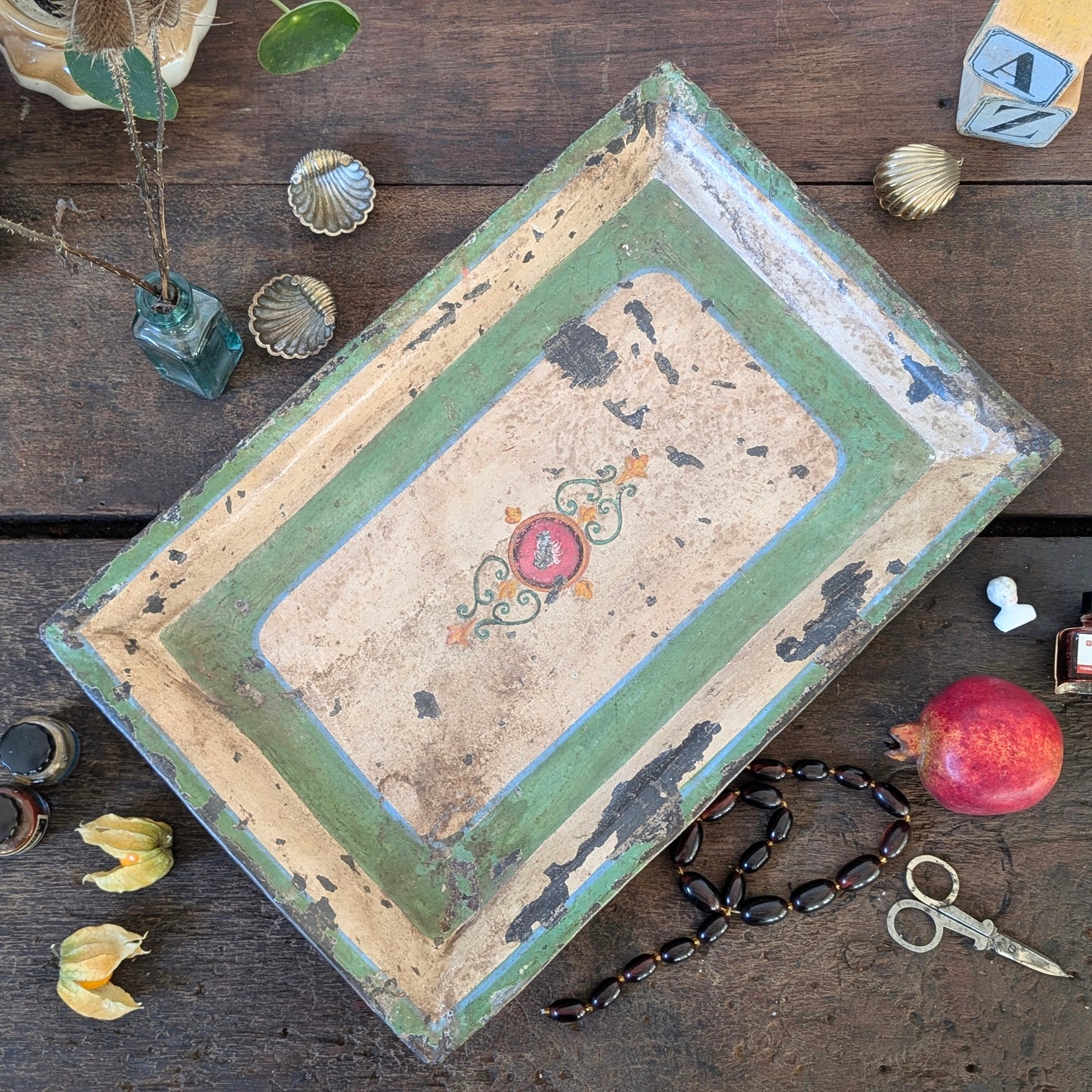 Antique Metal Tole Painted Tray