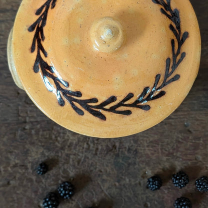 French Glazed Earthenware Lidded Pot with Leaf Design