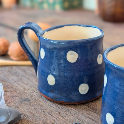 Pair of Navy Polka Dot Studio Pottery Mugs