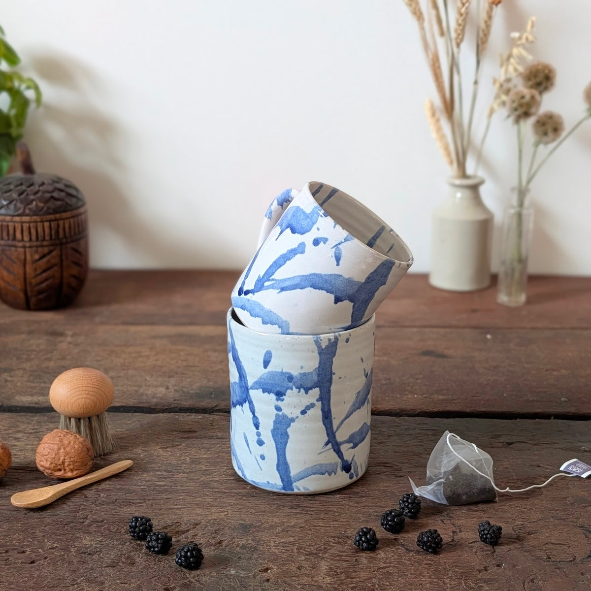 Pair of 'American Splash' Duncan and Karen Browning Studio Pottery Mugs