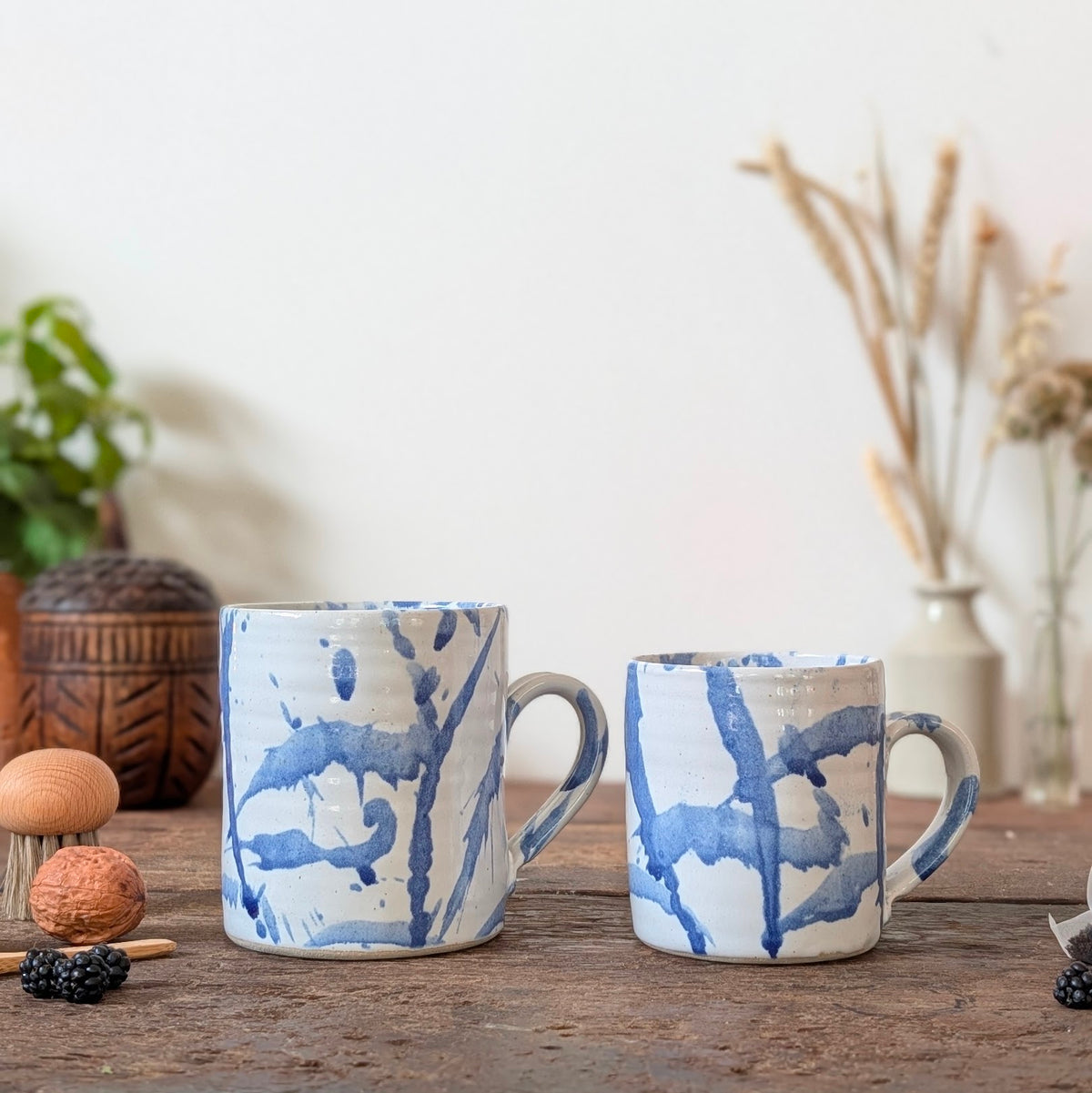 Pair of 'American Splash' Duncan and Karen Browning Studio Pottery Mugs