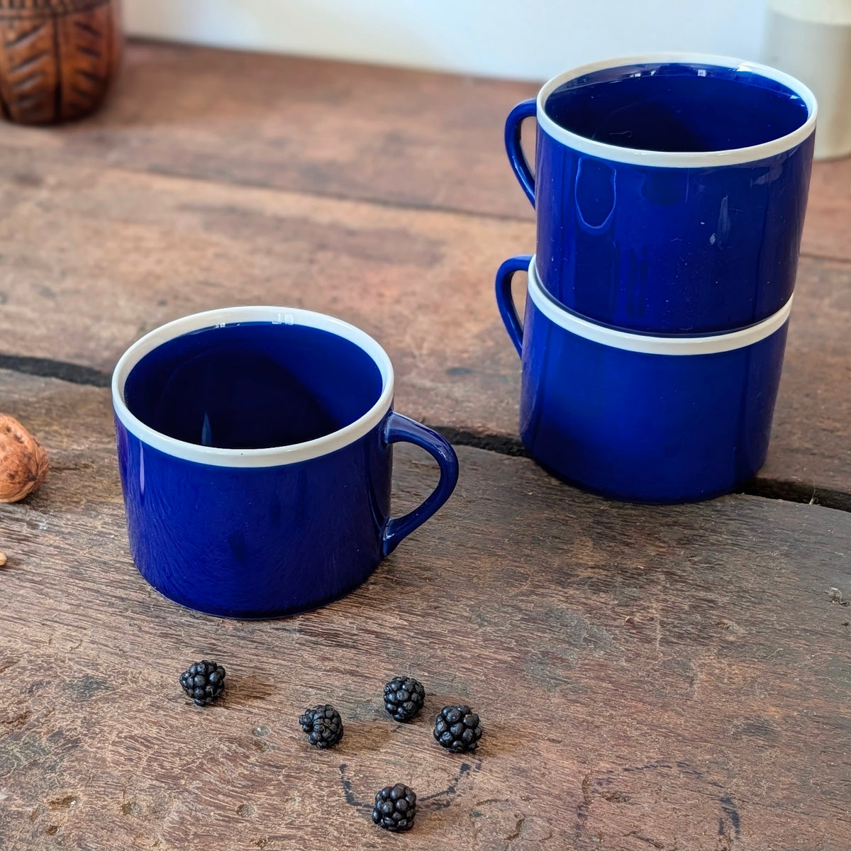 Set of Three Contemporary Nkuku Cobalt Blue Ceramic Mugs