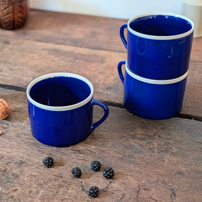 Set of Three Contemporary Nkuku Cobalt Blue Ceramic Mugs