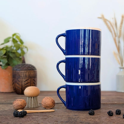 Set of Three Contemporary Nkuku Cobalt Blue Ceramic Mugs