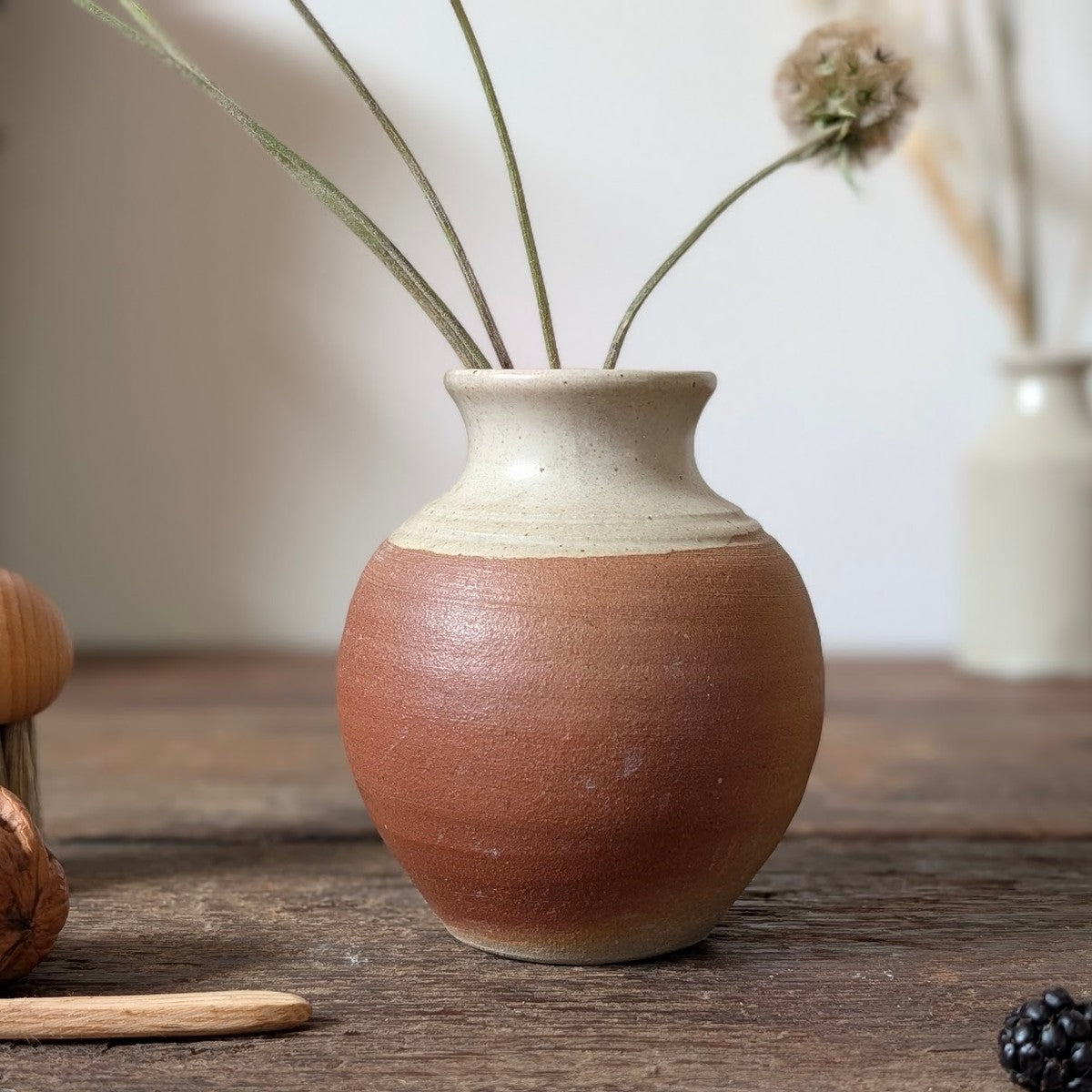 Winchcombe Pottery Terracotta and Cream Bud Vase