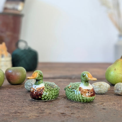 Pair of Green Glazed Duck Salt and Pepper Pots