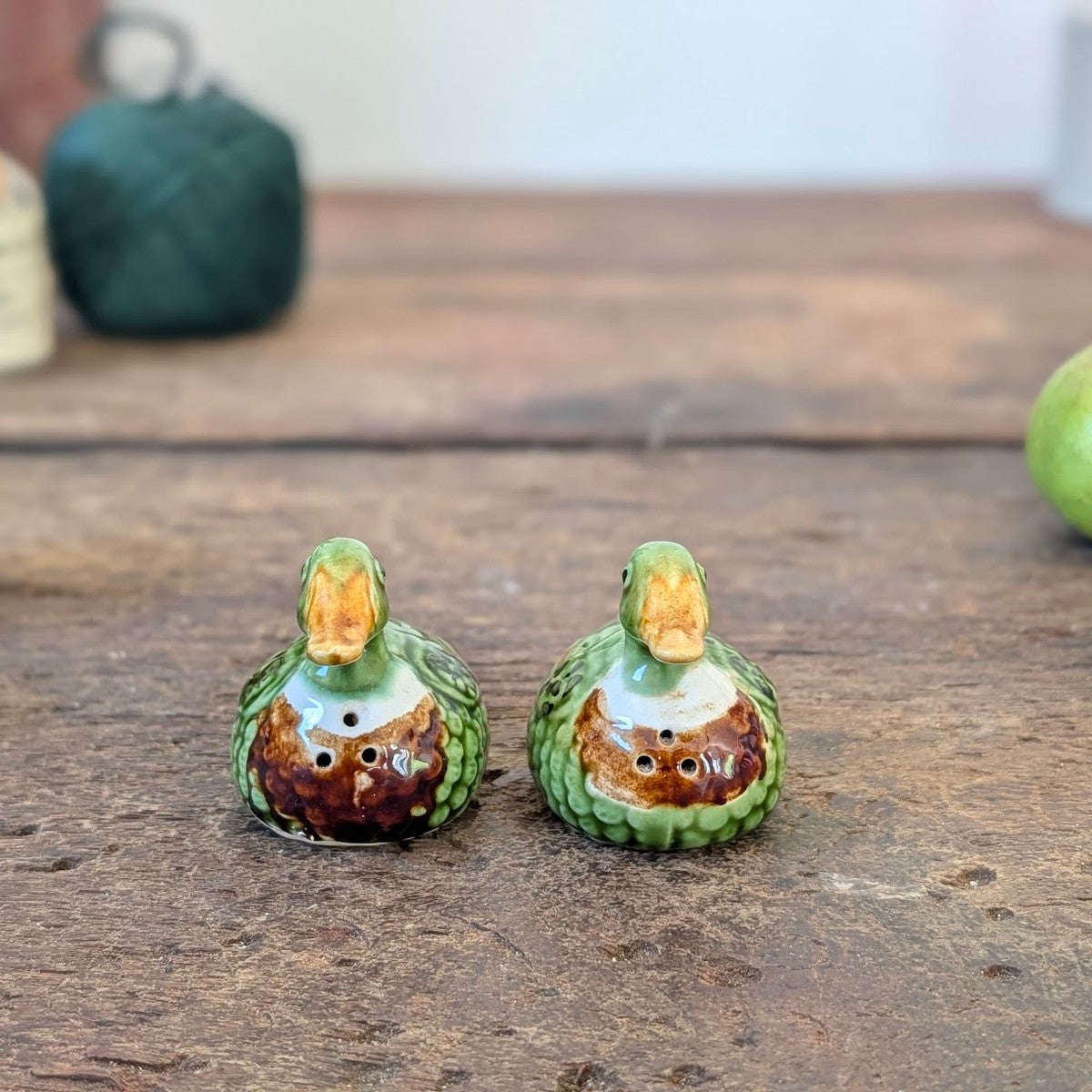 Pair of Green Glazed Duck Salt and Pepper Pots