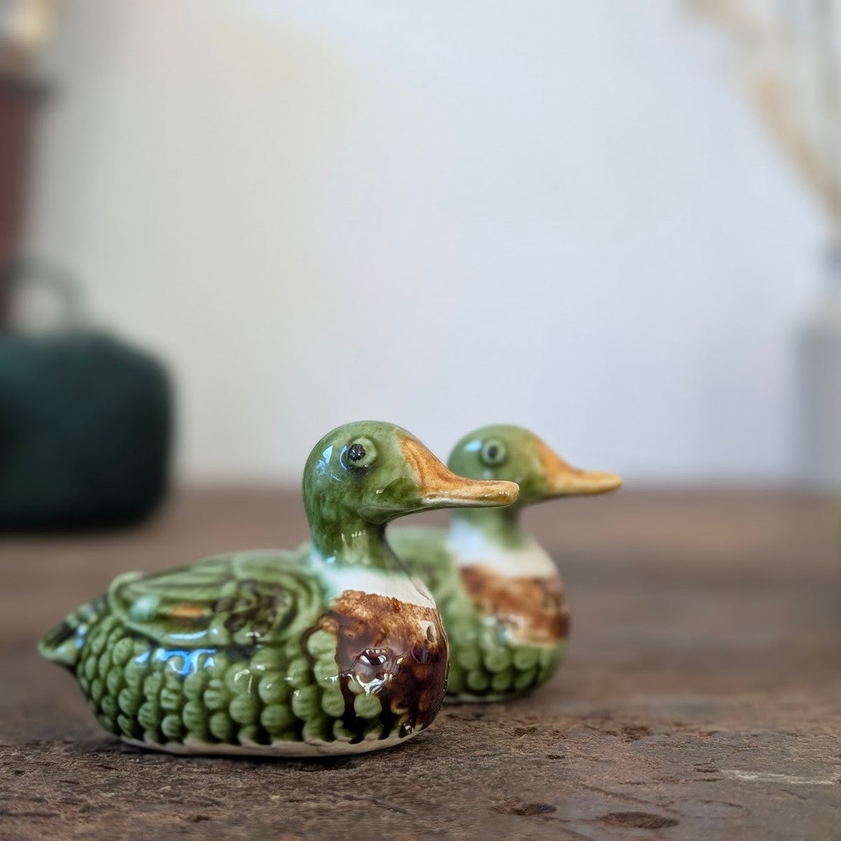 Pair of Green Glazed Duck Salt and Pepper Pots