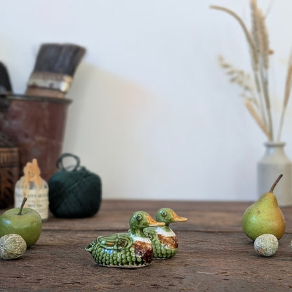 Pair of Green Glazed Duck Salt and Pepper Pots
