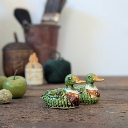 Pair of Green Glazed Duck Salt and Pepper Pots