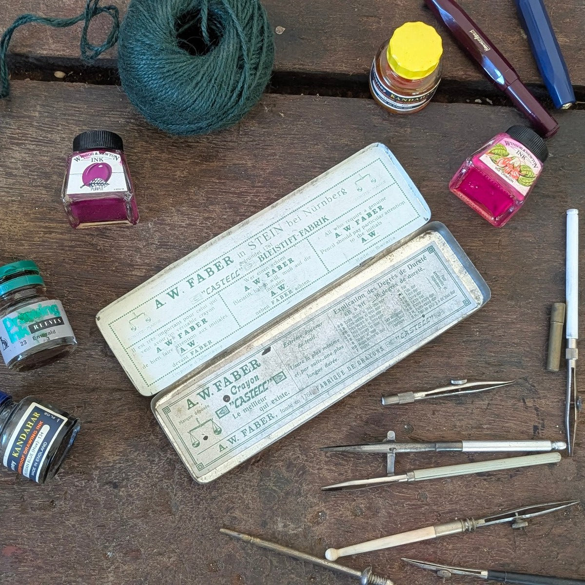 AW Faber Castell Pencil Tin with Drafting Instruments