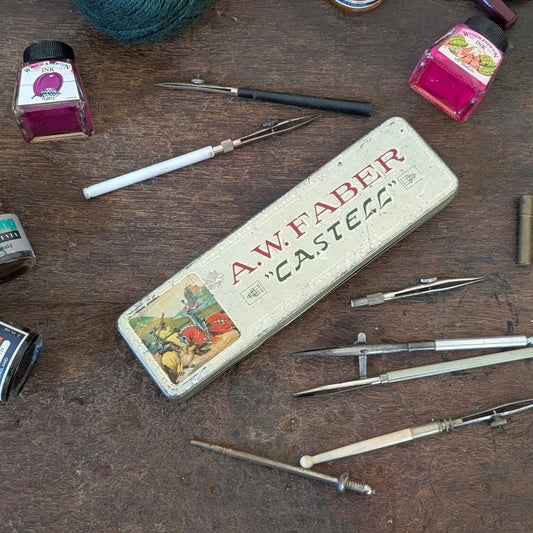 AW Faber Castell Pencil Tin with Drafting Instruments