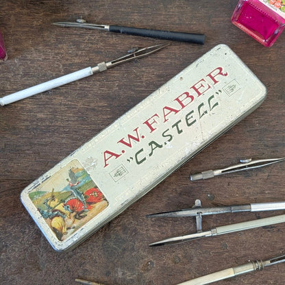 AW Faber Castell Pencil Tin with Drafting Instruments