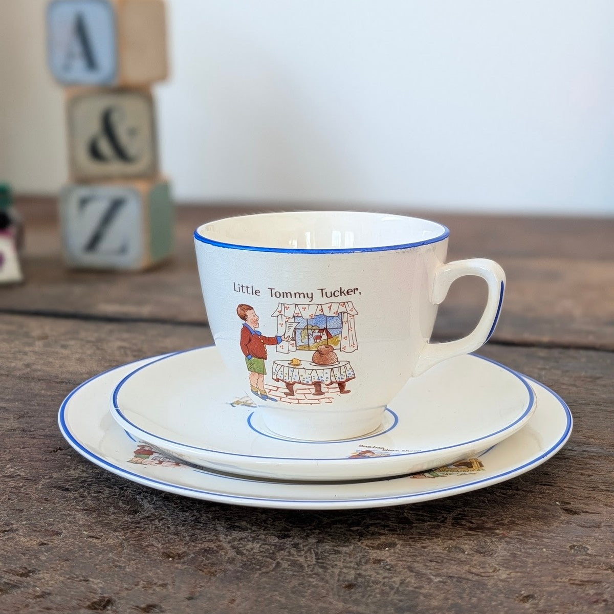 Vintage Childrens Cup and Saucer with Nursery Rhyme Design