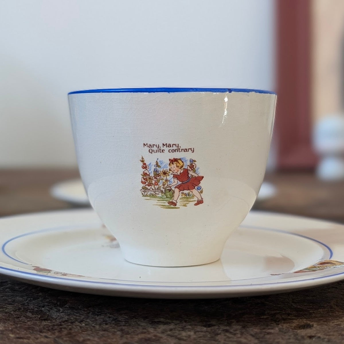 Vintage Childrens Cup and Saucer with Nursery Rhyme Design