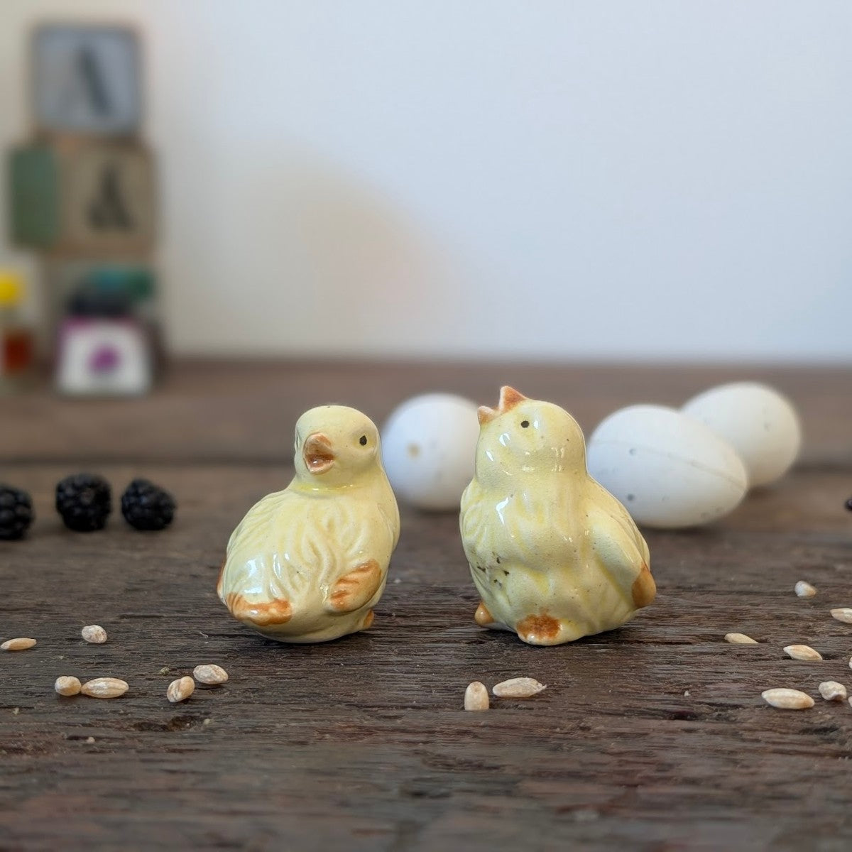 Pair of Yellow Ceramic Chick Ornaments