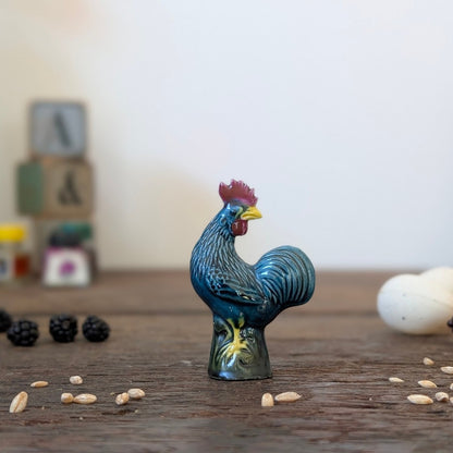 Small Blue Ceramic Chinese Porcelain Cockerel Figurine