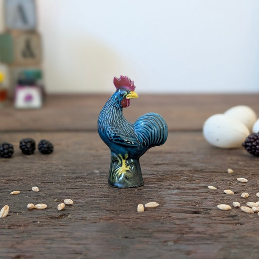 Small Blue Ceramic Chinese Porcelain Cockerel Figurine