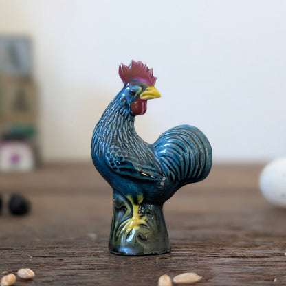 Small Blue Ceramic Chinese Porcelain Cockerel Figurine