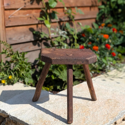 Rustic Antique Three-Legged Wooden Milking Stool
