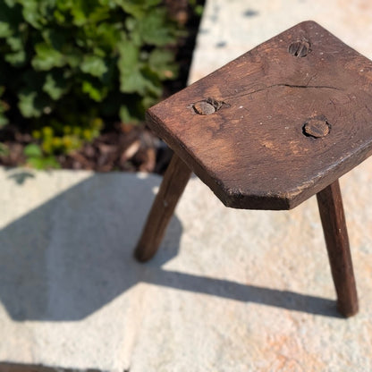 Rustic Antique Three-Legged Wooden Milking Stool