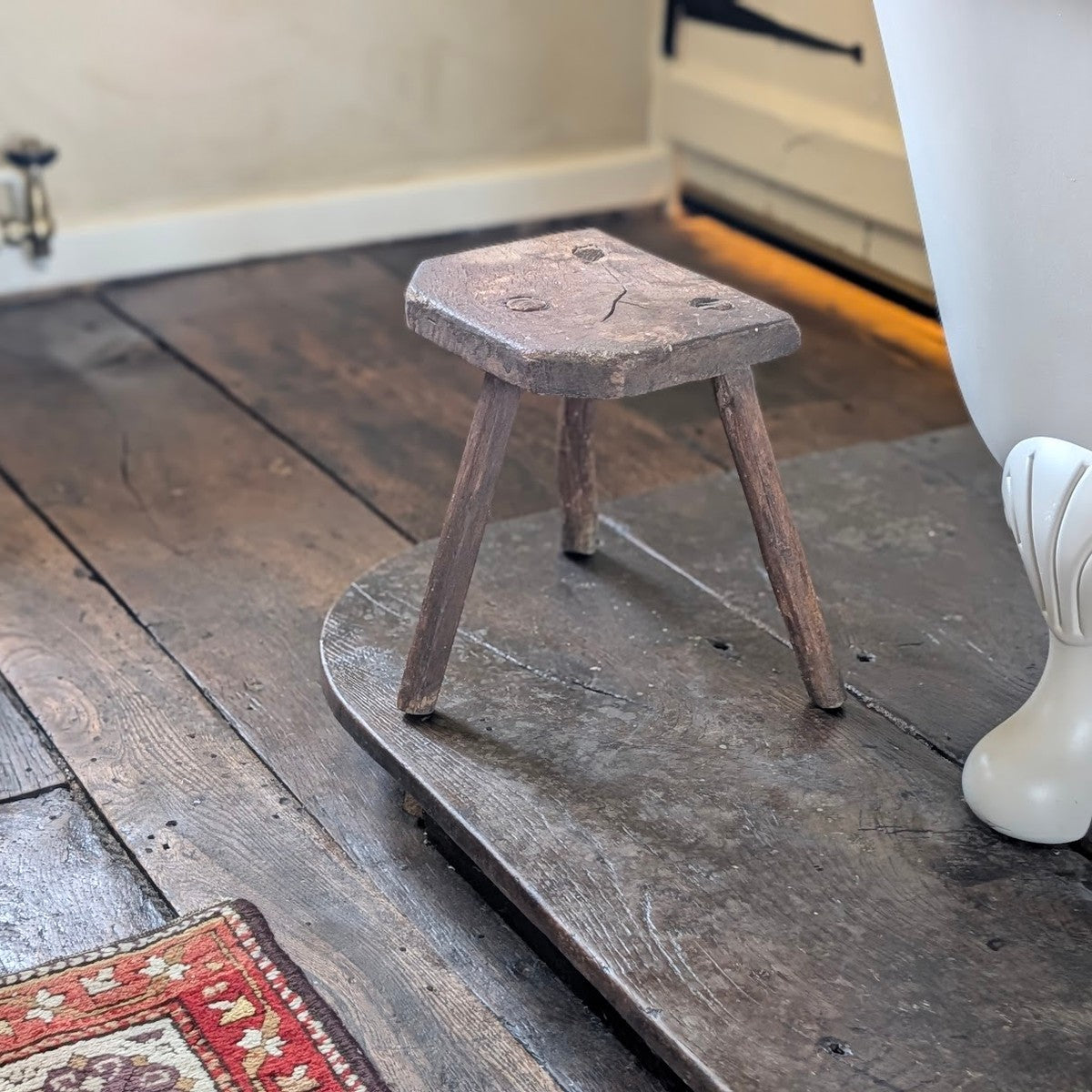 Rustic Antique Three-Legged Wooden Milking Stool