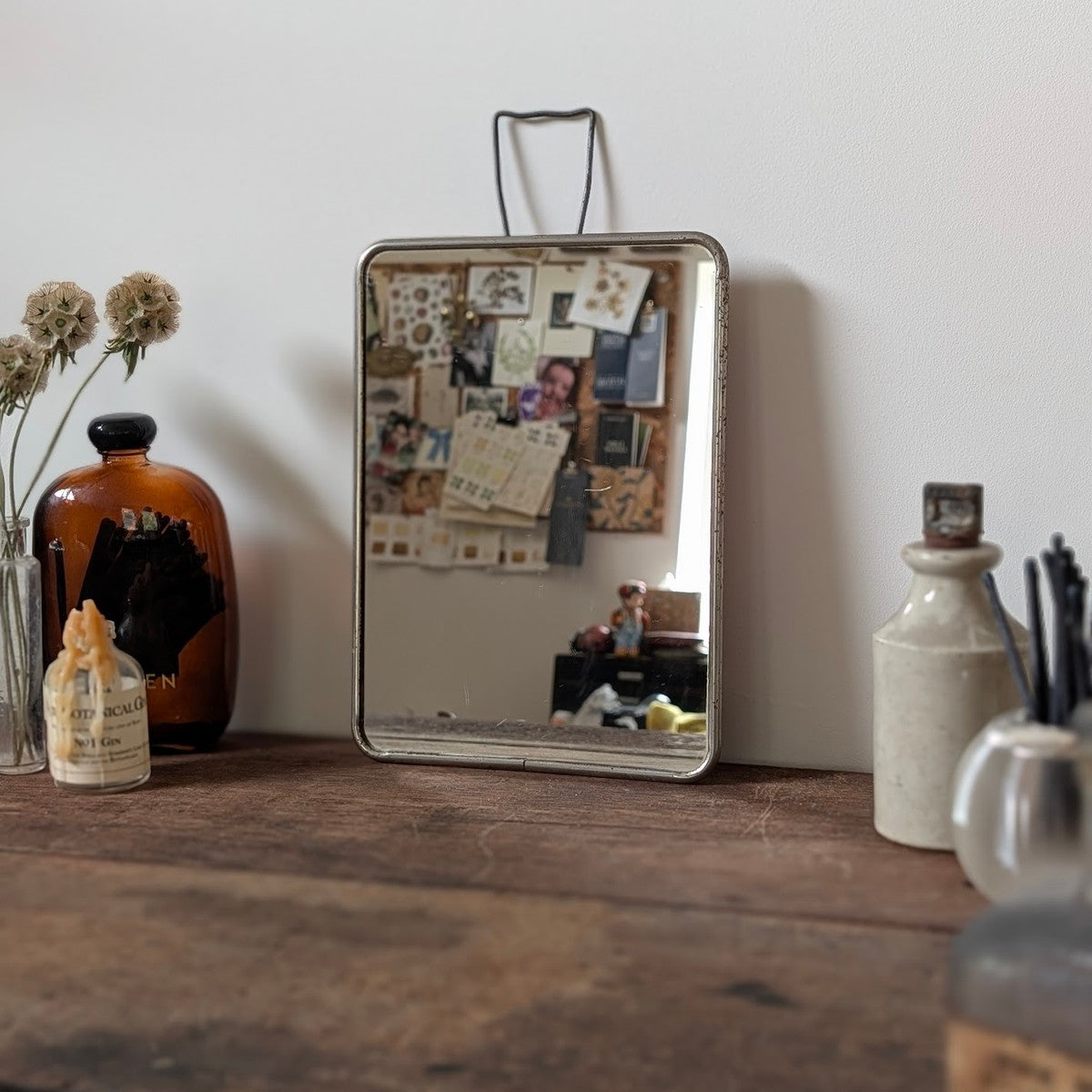 Medium French Chrome-Framed Barber's Mirror with Stand