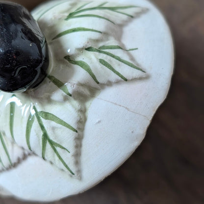 Antique French Stoneware Lidded Pot with Plum Finial