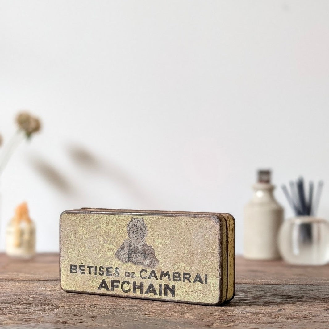 French Betises de Cambrai Afchain Advertising Tin