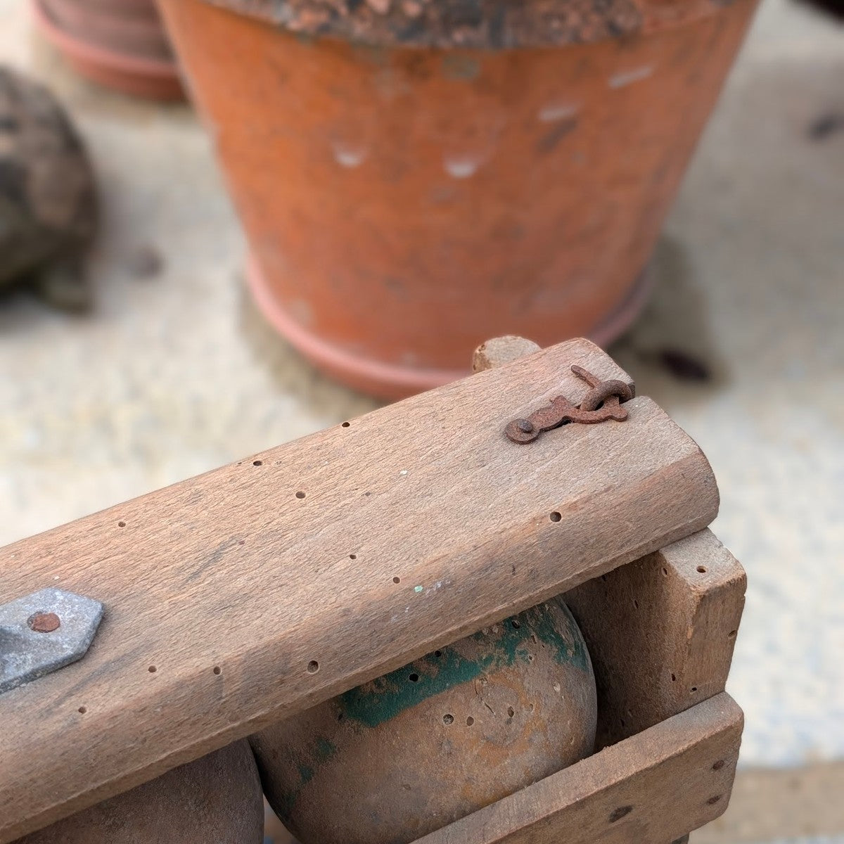 Vintage French Wooden Boules Game with Original Carrying Rack