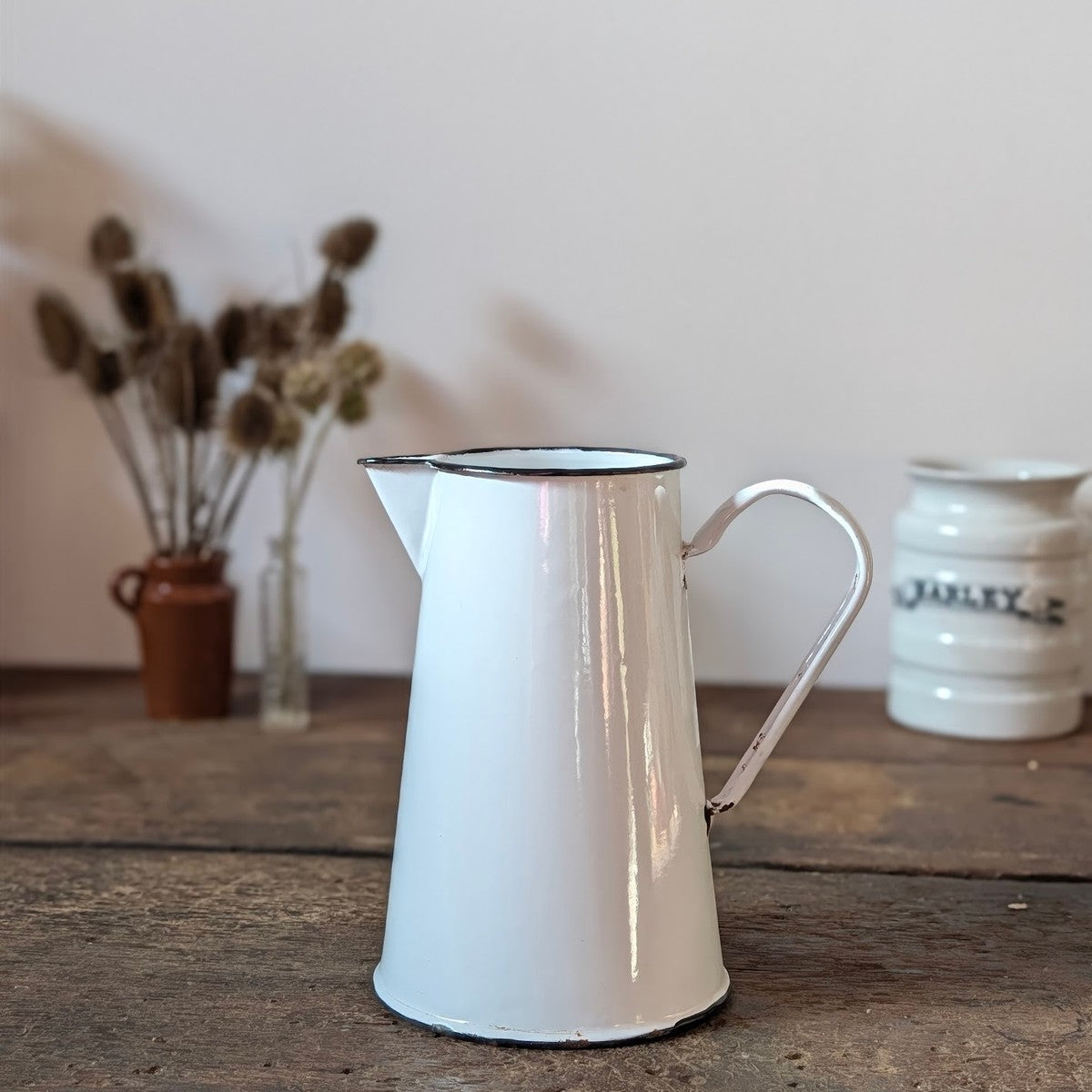 White Enamel Tall Water Pitcher