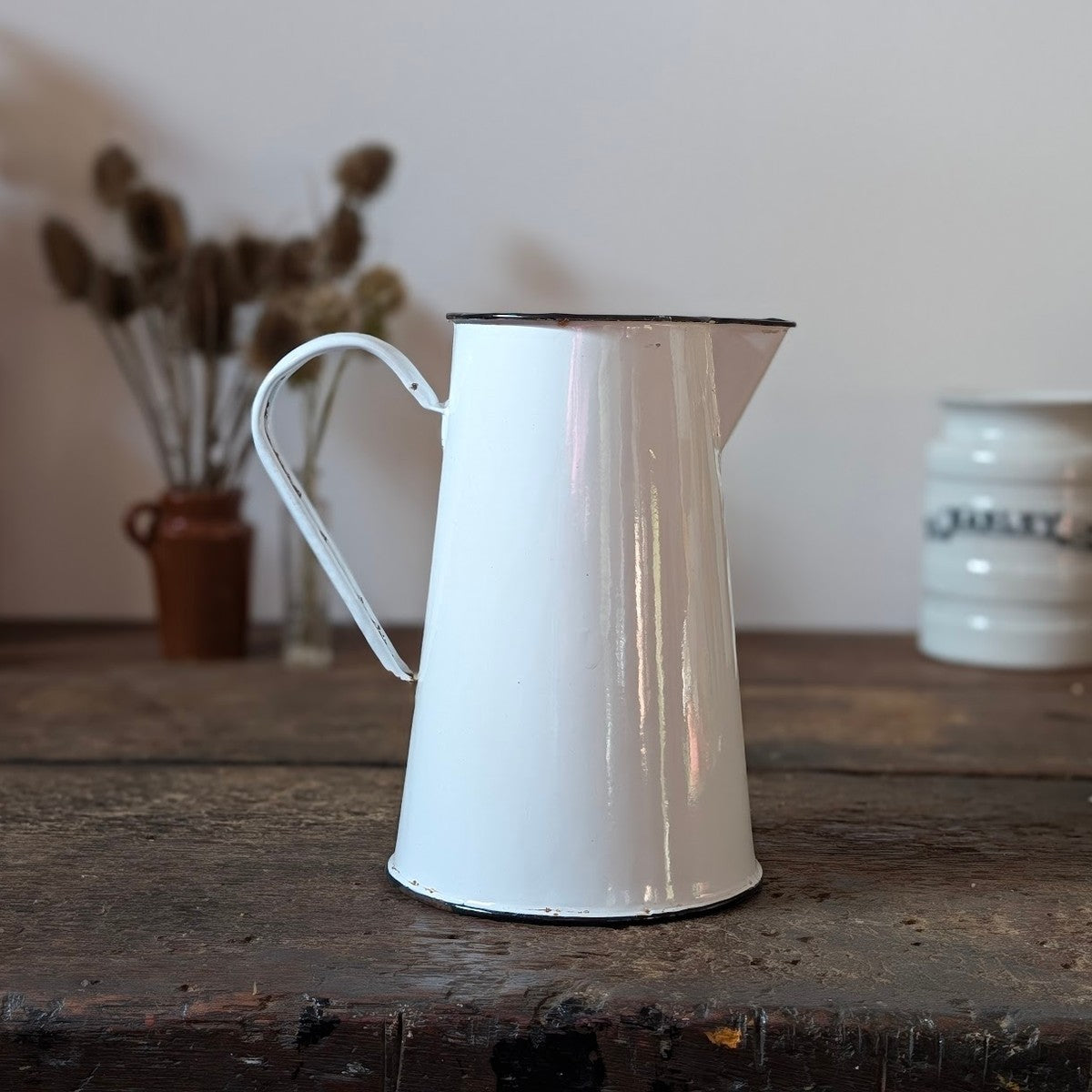 White Enamel Tall Water Pitcher
