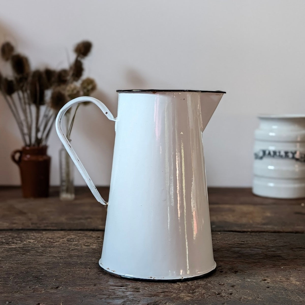 White Enamel Tall Water Pitcher