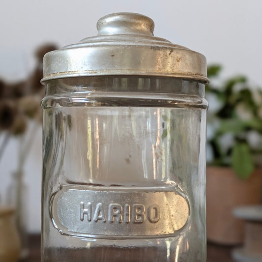 Vintage Haribo Glass Storage Jar with Metal Lid