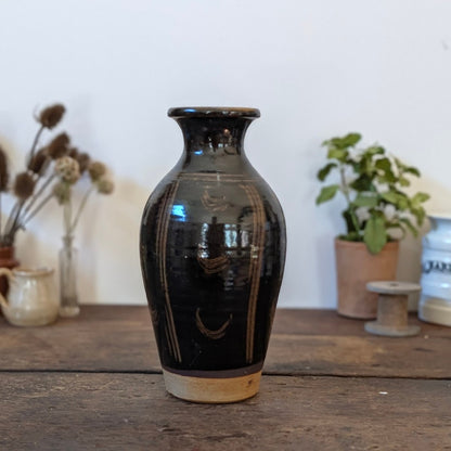 Winchcombe Pottery Dark Glazed Bottle Vase