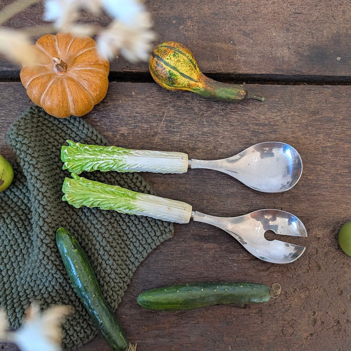 Sagaform Salad Servers with Vegetable Handles