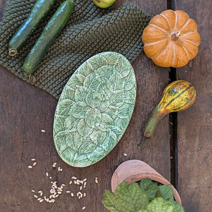 Small Green Majolica Leaf Plate