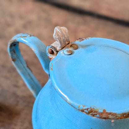 Blue Enamel Lidded Milk/Syrup Jug