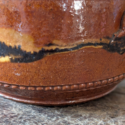 Terracotta Slipware Lidded Pot with Black & Yellow Glaze