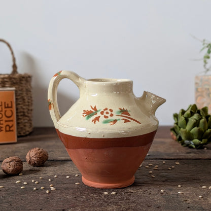 French Cream and Terracotta Glazed Water Jug
