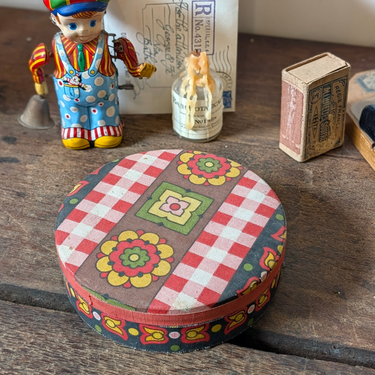 Colourful French Vintage Round Floral Tin