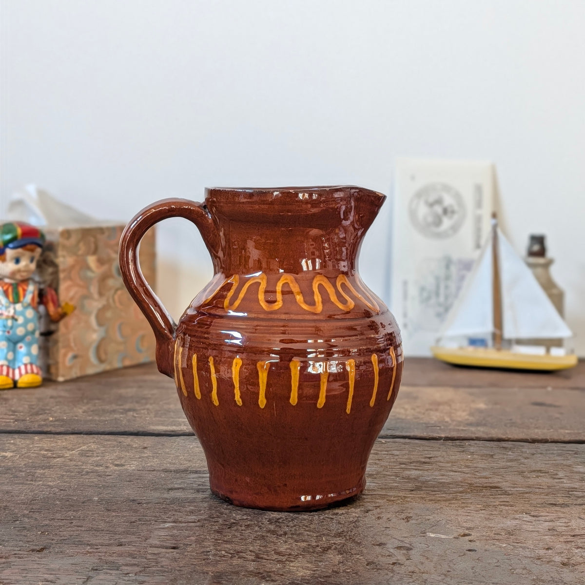 Brown Glazed French Earthenware Jug