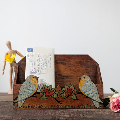 Vintage Hand-Painted Lovebird Letter Holder