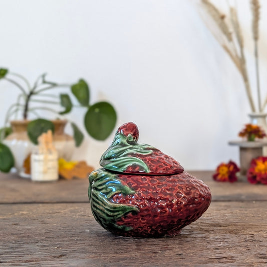 Majolica Strawberry Lidded Jam Pot
