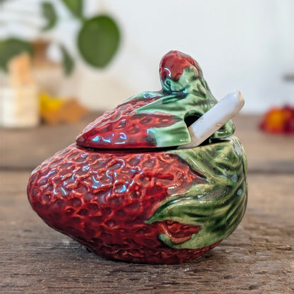 Majolica Strawberry Lidded Jam Pot